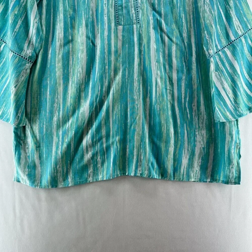 Gloria Vanderbilt Top Size L Stripe Tunic Blouse 3/4 Bell Sleeve Viscose Blue - Picture 4 of 11
